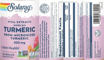 Photo of the Solaray Super Bio Turmeric 300 mg label