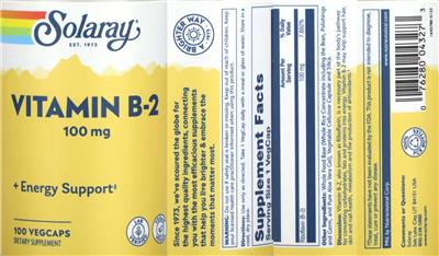 Photo of the Solaray Vitamin B-2 100 mg label
