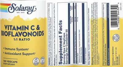 Photo of the Solaray Vitamin C & Bioflavonoids 1:1 Ratio label