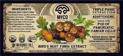 Photo of the Mycomatrix Organic Bird's Nest Fungi Extract label