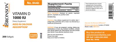 Photo of the Bronson Laboratories Vitamin D 1000 IU label