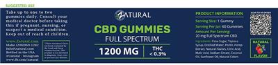 Photo of the Zatural CBD Gummies Full Spectrum 1200 mg Natural Berry Flavor label