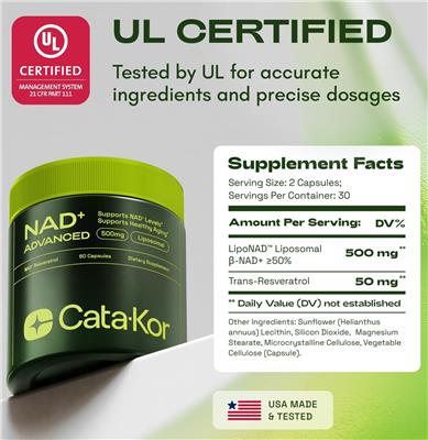 Photo of the Cata-Kor NAD+ Advanced 500 mg label