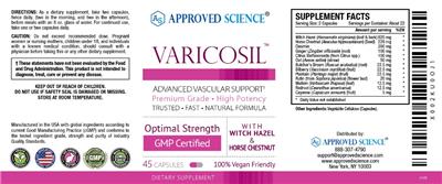Photo of the Approved Science Varicosil label