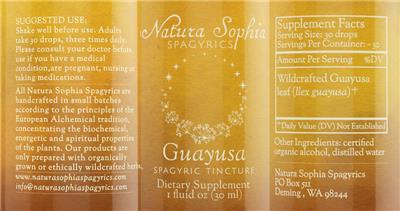 Photo of the Natura Sophia SPAGYRICS Guayusa Spagyric Tincture label