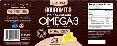 Photo of the AquaOmega High EPA Regular Strength Omega-3 1700 mg label