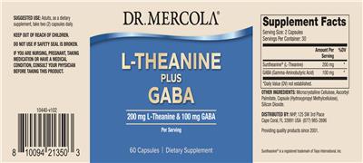 Photo of the Dr. Mercola L-Theanine 200 mg Plus Gaba 100 mg label