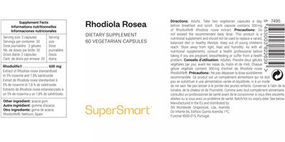 Photo of the SuperSmart Rhodiola Rosea label