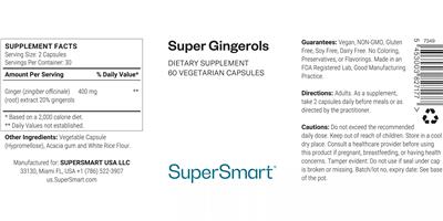 Photo of the SuperSmart Super Gingerols label