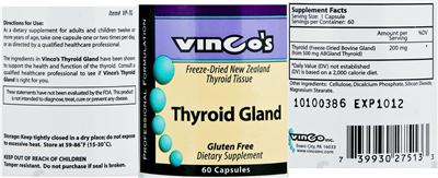 Photo of the Vinco's Thyroid Gland label