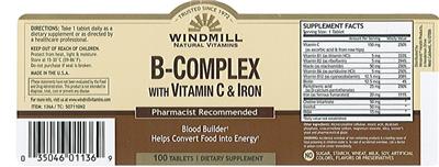 Photo of the Windmill Natural Vitamins B-Complex with Vitamin C & Iron label