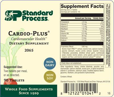 Photo of the SP Standard Process Cardio-Plus label