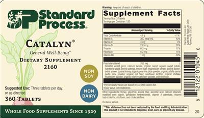 Photo of the SP Standard Process Catalyn label