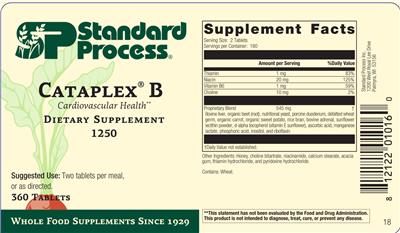 Photo of the SP Standard Process Cataplex B label