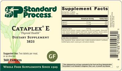 Photo of the SP Standard Process Cataplex E label
