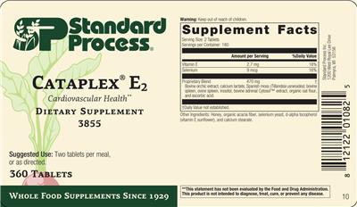Photo of the SP Standard Process Cataplex E2 label