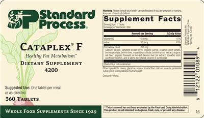Photo of the SP Standard Process Cataplex F label