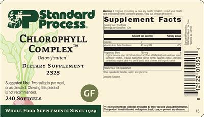 Photo of the SP Standard Process Chlorophyll Complex label