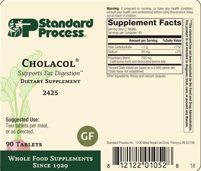 Photo of the SP Standard Process Cholacol label