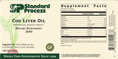 Photo of the SP Standard Process Cod Liver Oil label