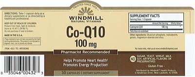 Photo of the Windmill Natural Vitamins Co-Q10 100 mg label