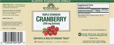 Photo of the Windmill Natural Vitamins Triple Strength Cranberry (750 mg Extract) label