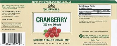 Photo of the Windmill Natural Vitamins Cranbery (250 mg Extract) label