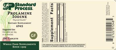 Photo of the SP Standard Process Prolamine Iodine label
