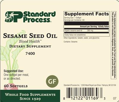 Photo of the SP Standard Process Sesame Seed Oil label