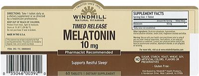 Photo of the Windmill Natural Vitamins Timed Release Melatonin 10 mg label