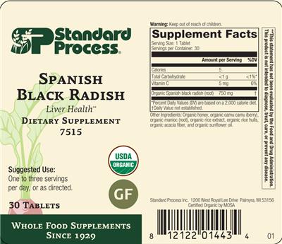 Photo of the SP Standard Process Spanish Black Radish label