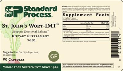 Photo of the SP Standard Process St. John's Wort-IMT label