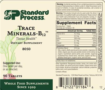 Photo of the SP Standard Process Trace Minerals-B12 label