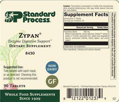 Photo of the SP Standard Process Zypan label