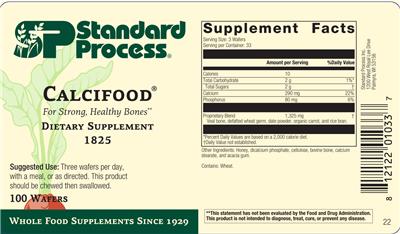 Photo of the SP Standard Process Calcifood Wafers label