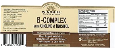Photo of the Windmill Natural Vitamins B-Complex with Choline & Inositol label