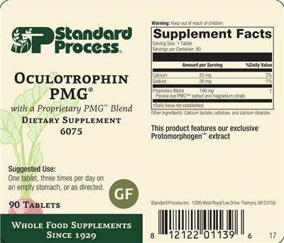 Photo of the SP Standard Process Oculotrophin PMG label