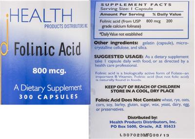 Photo of the Health Products Distributors Folinic Acid 800 mcg label