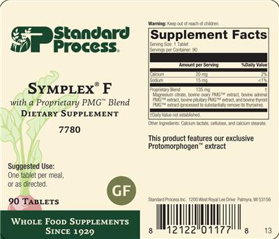 Photo of the SP Standard Process Symplex F label