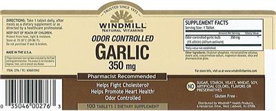 Photo of the Windmill Natural Vitamins Odor Controlled Garlic 350 mg label