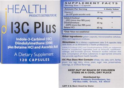 Photo of the Health Products Distributors I3C Plus label