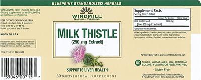 Photo of the Windmill Milk Thistle (250 mg Extract) label