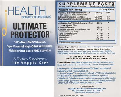 Photo of the Health Products Distributors Ultimate Protector label