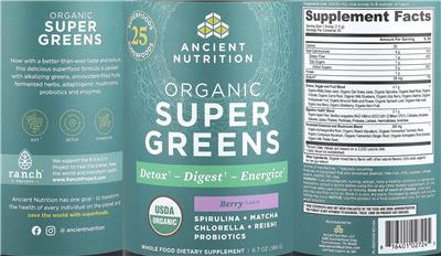 Label of Organic Super Greens Berry Flavor