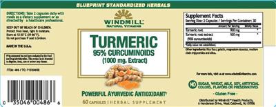 Photo of the Windmill Natural Vitamins Turmeric 95% Curcuminoids (1000 mg Extract) label