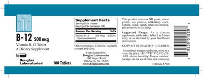 Photo of the Douglas Laboratories B-12 500 mcg label