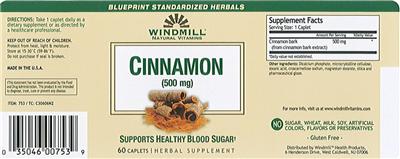 Photo of the Windmill Natural Vitamins Cinnamon (500 mg) label