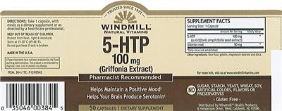 Photo of the Windmill 5-HTP 100 mg (Griffonia Extract) label