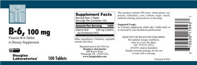 Photo of the Douglas Laboratories B-6, 100 mg label