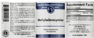 Photo of the Vitamin Research Products Methylselenocysteine label